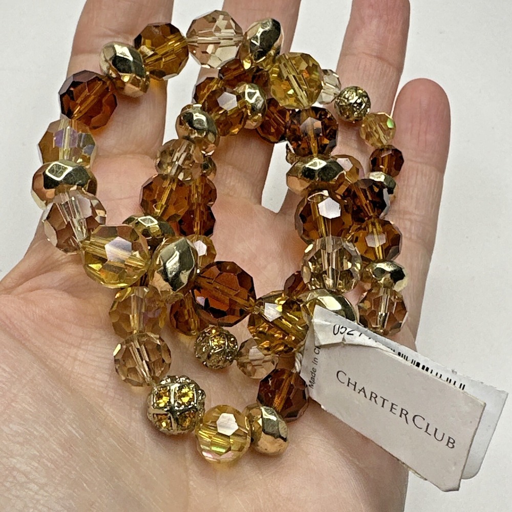 New Charter Club Bracelet Set Brown AB Faceted Glass Macys Stretch Set of 3